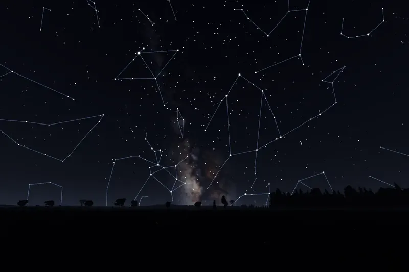 Un ciel de nuit avec les constellations tracées