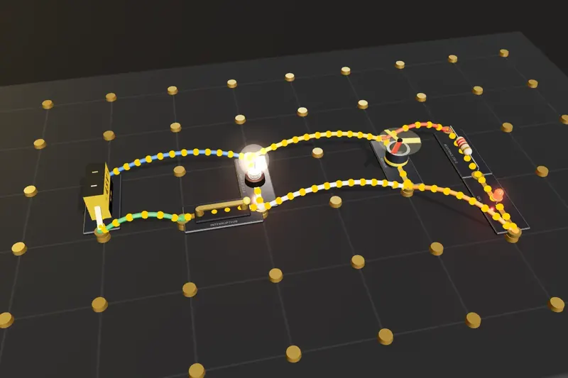 Un circuit électrique avec une pile, une lampe et un interrupteur
