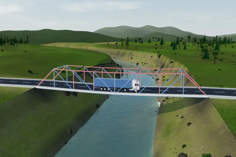 Un pont en construction au-dessus d'une vallée
